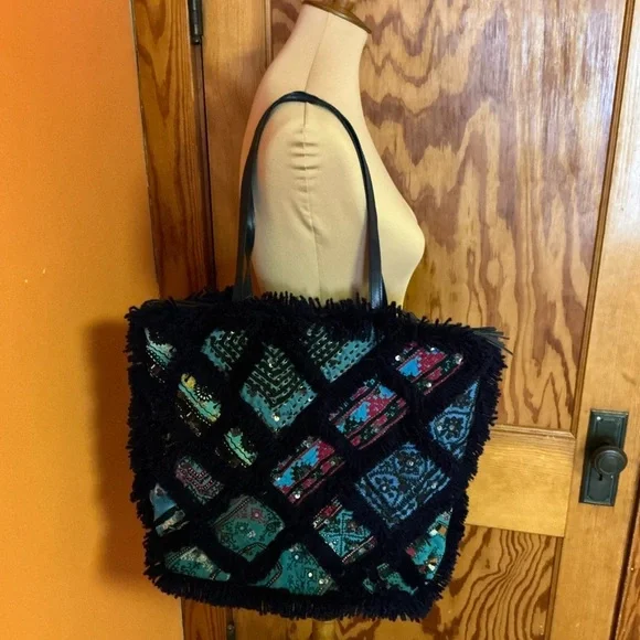 NWOT Ibban patchwork fringed oversized purse - Picture 14 of 14